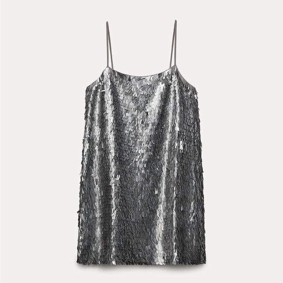 ZARA Silver Sequin Mini Dress (ZW Collection) - Picture 1 of 9